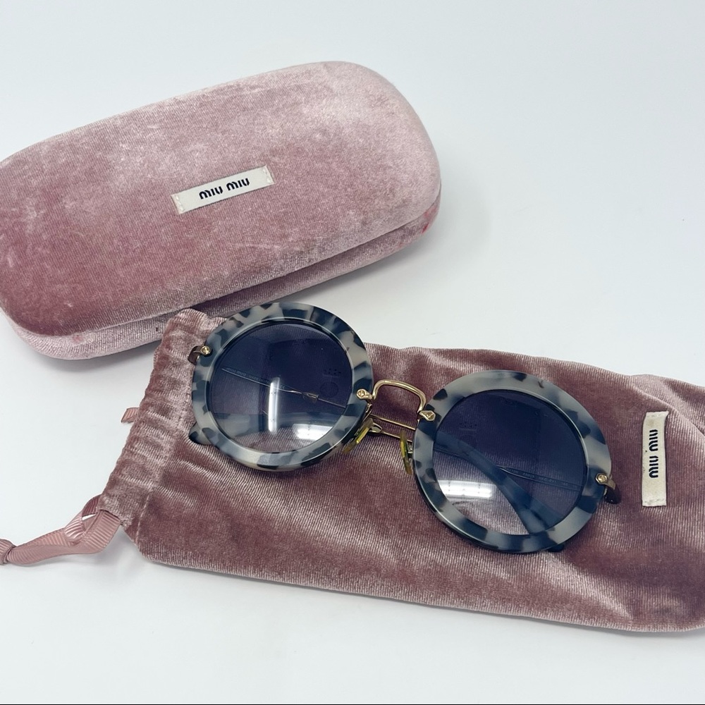 MIU MIU Round Frame Tortoise Shell Sunglasses